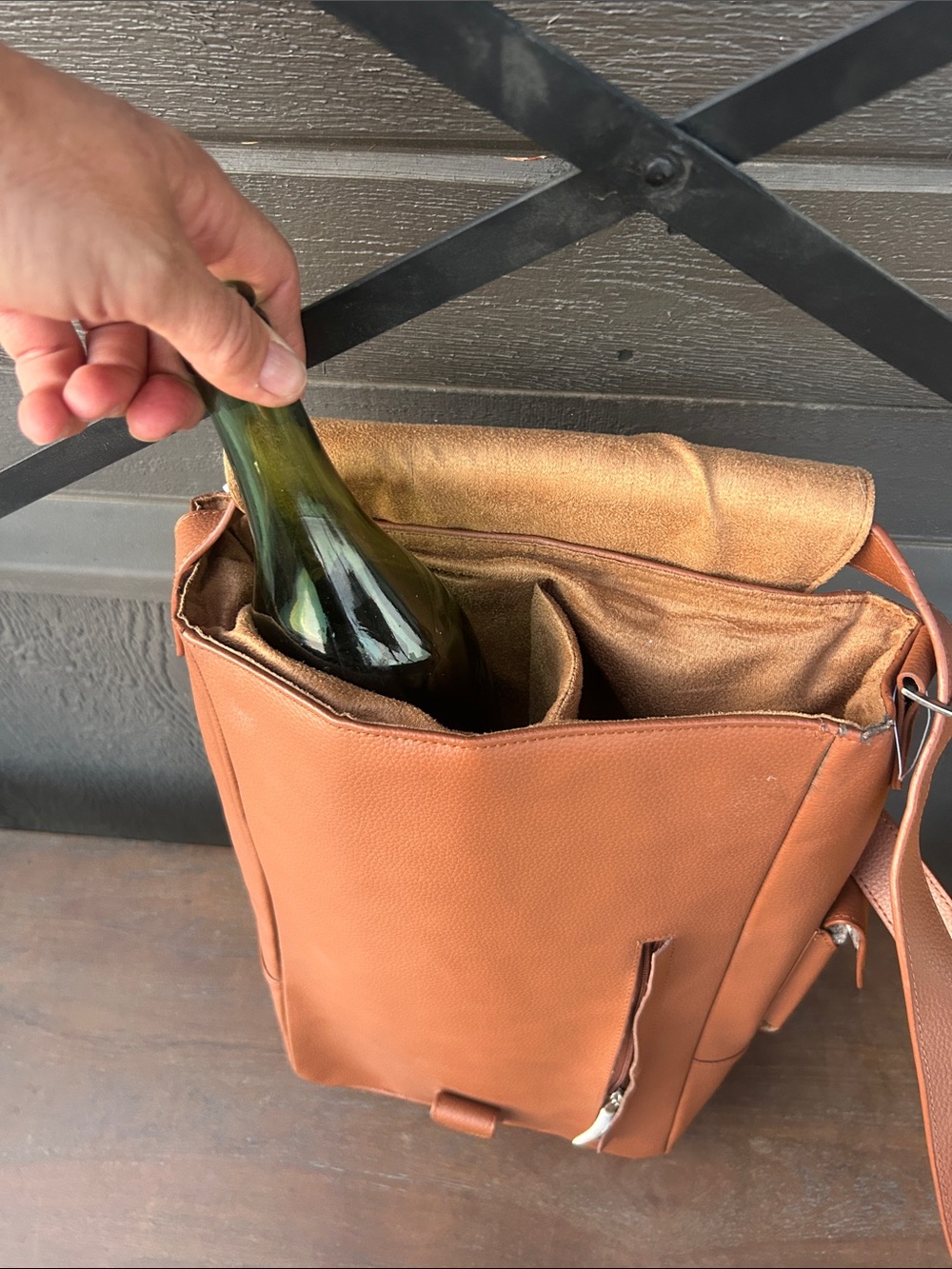 Primewear Women's Tan Leather 2 Wine Bottle Backpack with corkscrew - Picture 16 of 17